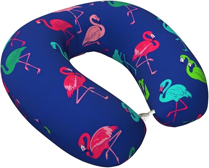 Support Neck Pillow for Youth Travel, Washable Airplane Chin Supporting and Relax U Shaped Pillows Teal Pink Flamingo Blue