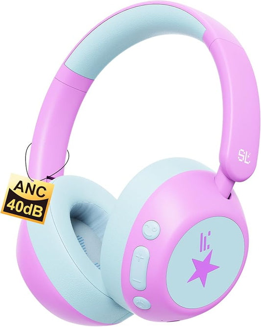 Nova1Star Active Noise Cancelling Headphones for Kids, 70H Play Time,Bluetooth6.0,3-Level Volume 75/85/94dB,ANC Safe Wireless Listen, Fast Charging,with Mic,for School,Travel & Airplane