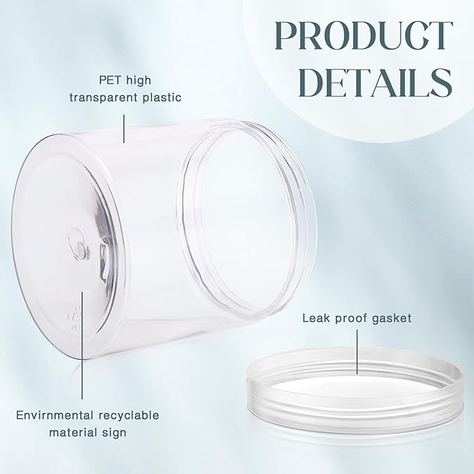 SATINIOR 12 Pack 16 oz Plastic Container Jars with Lids Round Clear Travel Cosmetic Container Slime Jars for Toiletries, Lotion, Cream, Ointments, Makeup, Rhinestone, Samples, Kitchen Storage(Clear)