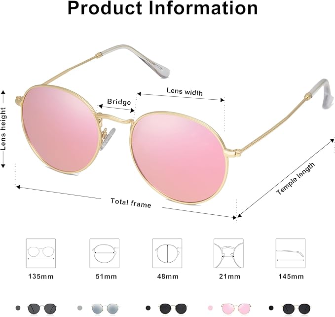 SOJOS Small Round Polarized Sunglasses for Women Men Classic Vintage Retro Shades UV400 SJ1014