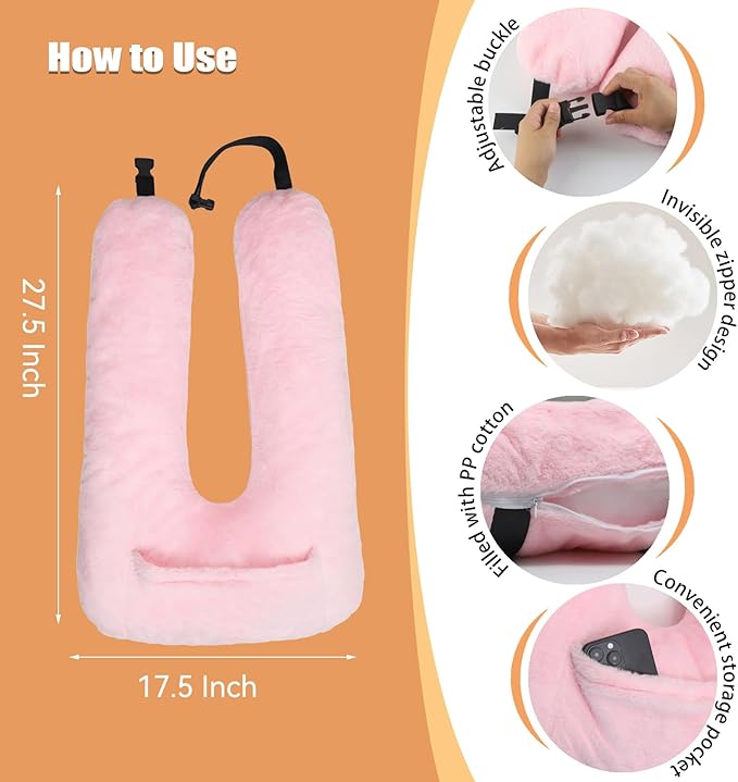 Car Pillow for Kids, U-Shaped Soft Car Travel Pillow for Sleeping with Removable Cover for Car Seat Head and Neck Support Children and Adult,Perfect for Long Road Travel,Pink