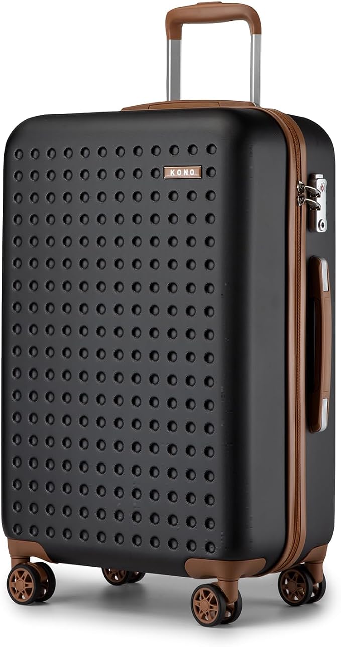 Kono 24 Inch Luggage Medium checked Lightweight Hardside Suitcase with Spinner Wheels & Built-in TSA Lock, Black