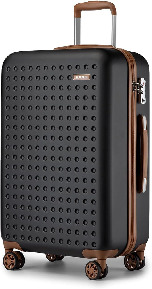 Kono 24 Inch Luggage Medium checked Lightweight Hardside Suitcase with Spinner Wheels & Built-in TSA Lock, Black