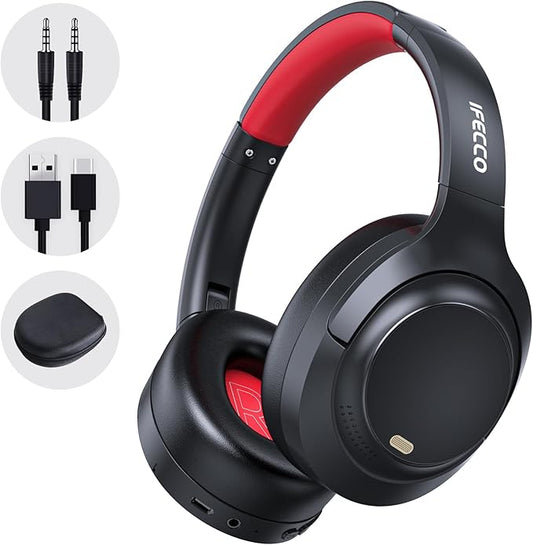 IFECCO Active Noise Cancelling Headphones Bluetooth 5.4 - Wireless ANC Headphones Over Ear with Microphone,100H Play Time,HiFi Stereo Bluetooth Headset with Cushioned Pads for Home Office