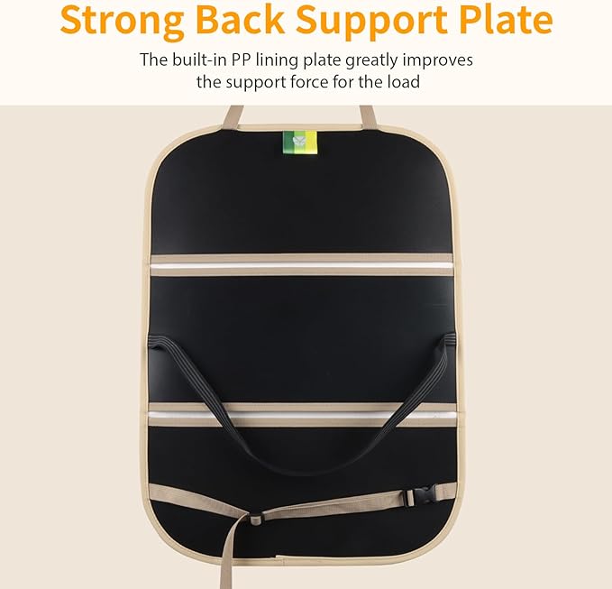 Car Seat Organizers Waterproof Backseat Protector with Storage Pocket Large Leather Kick Mats for Kids Pets Automobile SUV Truck (Beige, Large Pocket)