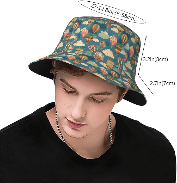 Colorful Fire Balloon, White Cloud Fisherman Hat Summer Foldable UV Protection Sun Hat