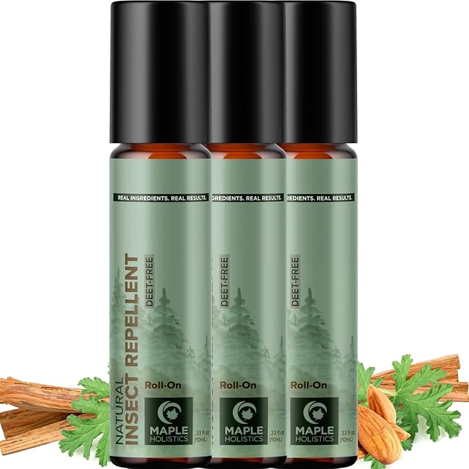 Natural Roll on Bug Repellent Stick - DEET Free Insect Repellent Stick for Kids & Adults for Ticks & Mosquitoes - Made with Citronella Rosemary & Lemongrass - Light Scent Vegan Cruelty Free (3 Pack)
