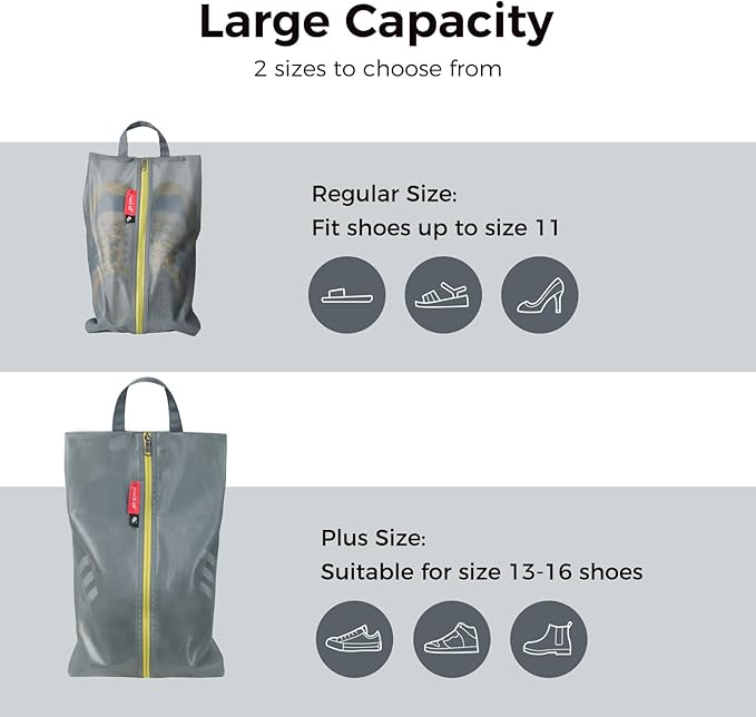 pack all Plus-Sized Shoe Bag for Travel, Water-Resistant Shoe Pouch for Gym, Odor-Resistant Soccer Cleats Bag for Sport (Dual Pocket Version)