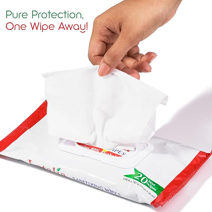 Latalia Hand Wipes | 80% Alcohol Hand Sanitizer Wipes for Hands & Face Moisturizing, Gentle, Convenient and Fragrance Free (20 Counts)