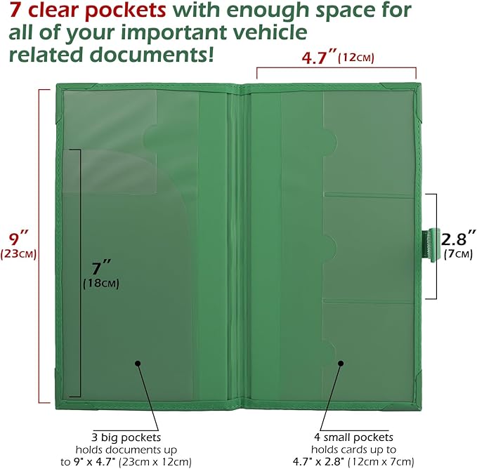 Auto Insurance and Registration Card Holder - Vehicle Glove Box Document Organizer - Car Essential Paperwork Holder for DMV, AAA, Contact Information Cards - Premium PU Leather Wallet Case - Green