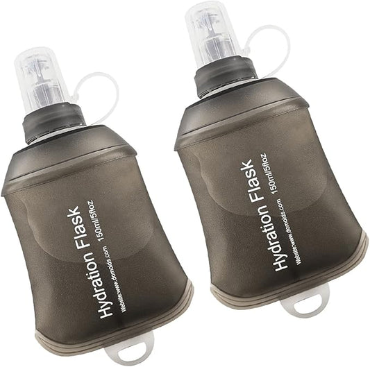 WILDREEDS 150ml Soft Flask, TPU Collapsible Soft Water Bottle for Hydration Pack, Running Vest, Folding Water Bottle for Hiking Cycling Climbing-2Pcs, Grey