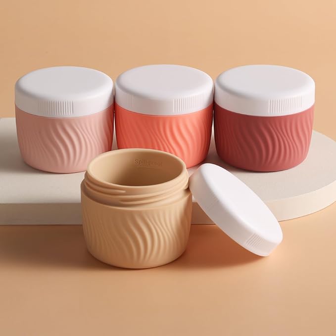 Travel Containers for Toiletries, Silicone Cream Jars BPA-Free, TSA Approved 3oz Travel Size Containers, Leak-proof Portable Size Silicone Jars with Lid for Face Hand Body Cream (4 Pack)