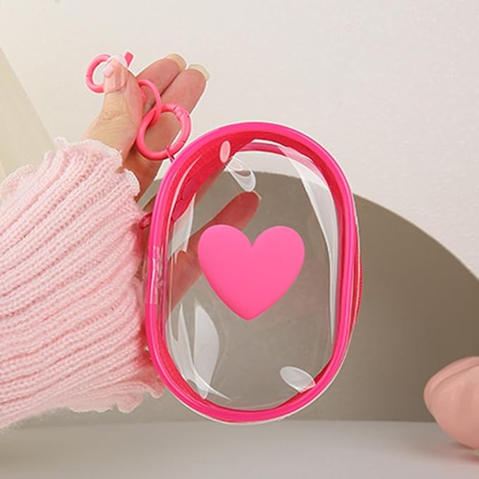 Charging Cable Storage Bag, Lovely 3D Love Heart Waves Design Transparent Compact Travel Cables Carrying Storages Case Electronic Accessories Charger Cord Wire Organizer, Rose Love