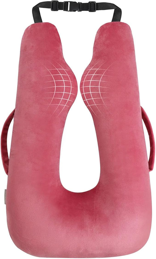 Car Travel Pillow for Kids Adults, Raised Padding Head and Neck Support Car Seat Sleeping Pillow for Toddlers, Portable U Shaped Body Pillow for Car Seat On Road Trip (Magenta)