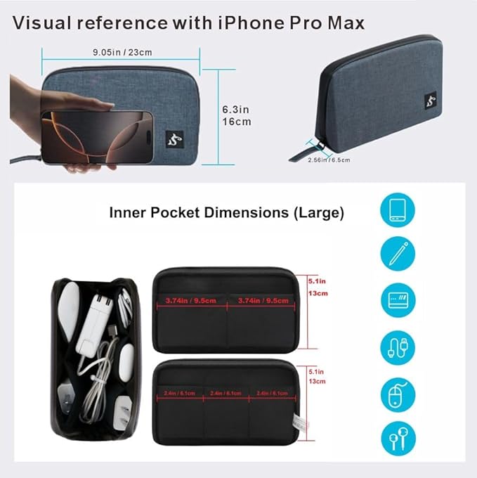 Electronic Organizer Travel Case – Waterproof Cable Bag for Cord, Charger, Hard Disk, Power Bank – Small Tech Storage for Travel, Backpack, Business Trip, Airplane
