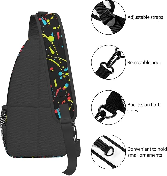 QFXUYNG Neon Paint Splatter Adult Sling Bag Unisex Chest Bags Crossbody Backpack Casual Daypacks Shoulder Bag for Women Men Cycling Hiking Travel