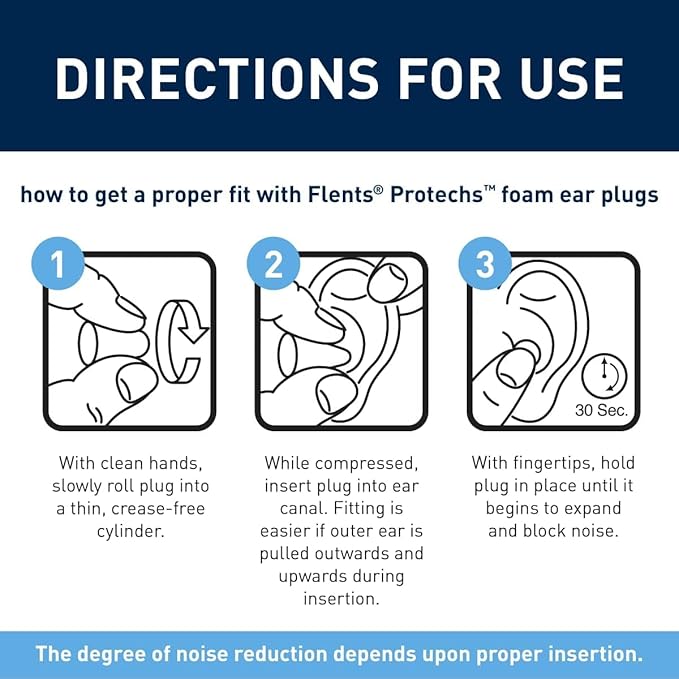 Flents Protechs Real Quiet Foam Ear Plugs for Small Ear Canals, Soft, Comfortable Hearing Protection for Sleep, Work, Travel & Loud Noise, NRR 31, Easy to Use, Blue, 50 Pairs