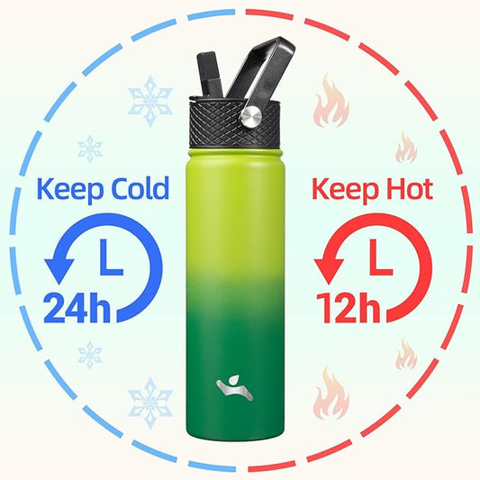 22oz Stainless Steel Bottles with 3 Lids Sport Insulated Water Bottle,Bamboo Grove