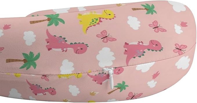 Cute Travel Neck Pillow Pink Cute Dinosaurs Memory Foam U Shaped Cushion, Washable Cover for Boys Girls Airplane Car School Nap