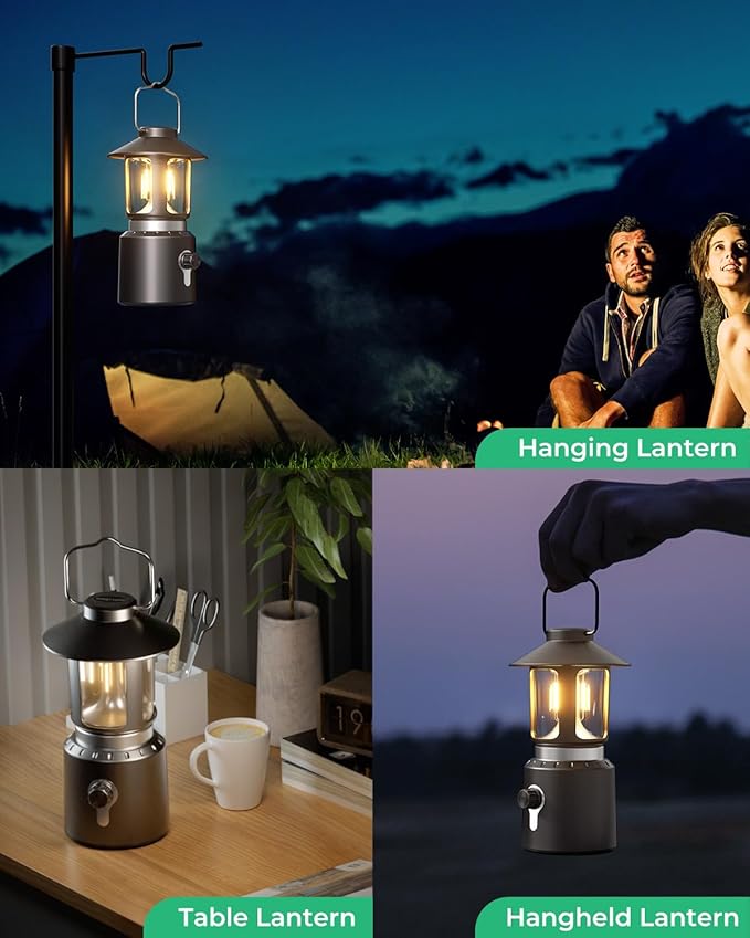Camping Lantern Rechargeable, Telescopic Camping Light, Waterproof Retro Emergency Lights, Electric Lanterns for Power Outages, Vintage Hurricane Lamp for Tent Outdoor Patio RV Fishing