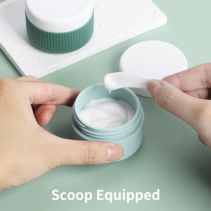 ME.FAN Travel Containers for Toiletries, TSA Approved 1.5 oz Silicone Cream Jars, Leak-proof Journey Containers, Trip Accessories with Lid for Cosmetic Face Hand 4 Pack White Lid - Blue