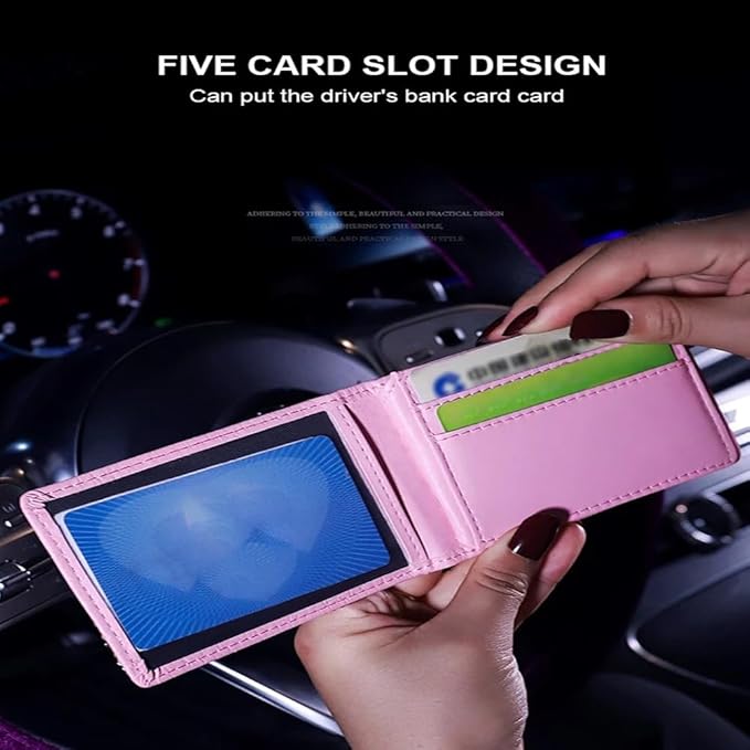 Bling Sparkle Rhinestone Flower Leather Credit Card Holder,10 Slots BlankDriver's License Holder for Women and Men, Multi-Functional Card Organizer for Documents, ID Cards, License (Pink)