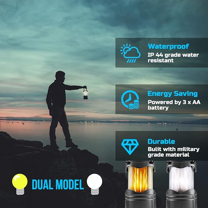 Lichamp 4 Pack LED Camping Lanterns, Collapsible Flameless Candles Tea Lights, Portable Battery Powered Camping Lights Emergency Supplies Kit, Dark Gray