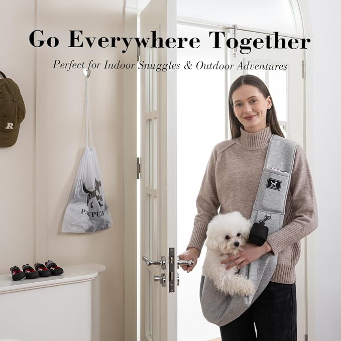 PAWPUBBY Dog Carriers for Small Dogs 8-15 lbs, Adjustable Soft Padded Shoulder Strap, Hands-Free Dog & Cat Sling Bag with Double Safety Buckles for Outdoor Travel, Light Gray, L