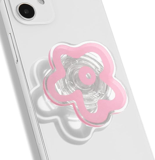 OnTheGrip Cute Transparent Daisy Flower Shape Design Mobile Phone Grip Multi Functional Collapsible Stand Holder for Smartphone Tablet Cell Phone Accessory (Pink)