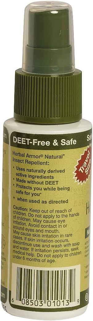 Herbal Armor DEET-Free Pump Spray 2 oz. Travel Size Insect Repellent, Plant-Based and All Natural, Safe for Family and Pets, Mosquito and Bug Protection