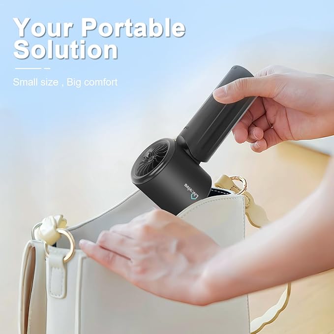LIVAVIVA Handheld fan, adjustable blowing angle, mini portable turbo fan, USB Type-C rechargeable, infinitely variable speed high-speed personal fan, 11 Hours Battery Life (Black)