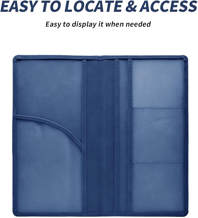 Car Registration and Insurance Card Holder - Vehicle Glove Box Document Organizer - Premium PU Leather Wallet Case - Driver License - Blue