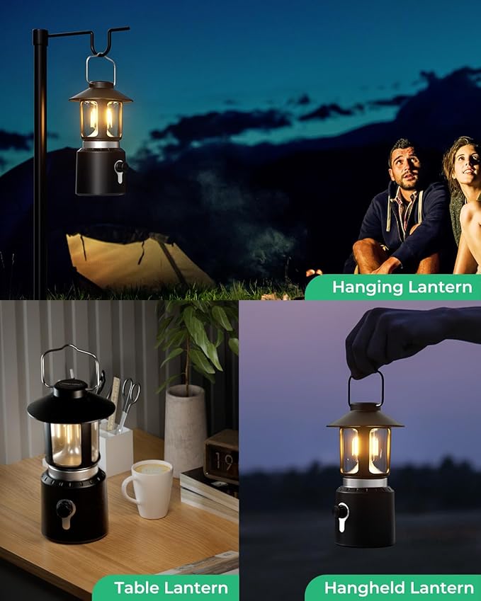 Camping Lantern Rechargeable, Telescopic Camping Light, Waterproof Retro Emergency Lights, Electric Lanterns for Power Outages, Vintage Hurricane Lamp for Tent Outdoor Patio RV Fishing