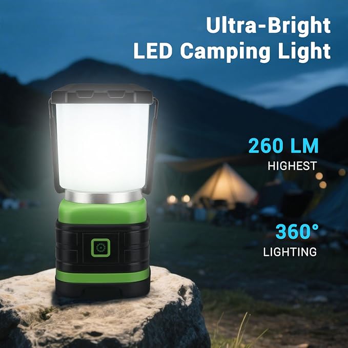 EXTRASTAR Camping Lantern, Lanterns for Power Outages, 2 Flash Modes, 260 Lumen max, Battery Powered Camping Gear for Camping, Hiking, Fishing, Hurricane, Storm, Outage, 1 Pack