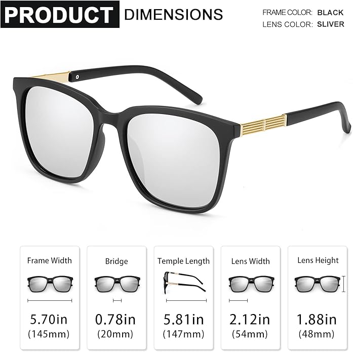 SIPHEW Oversized Square Sunglasses for Women|Lightweight Fashion Sunglasses 100% UV400 Protection|Trendy Mirrored Shade