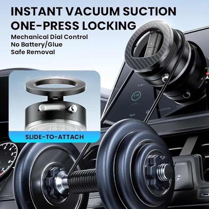 BISART Vacuum Magnetic Car Phone Holder – 360° Rotatable, Reinforced 96LBS Suction Cup Mount Compatible with MagSafe for iPhone & Android, Portable for Car, Gym & Mirror (A7-White)