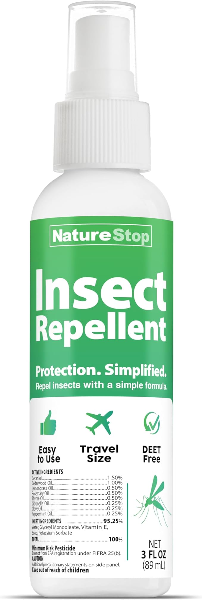 Insect Repellent Spray, DEET-Free Travel-Size Bug Spray for Skin & Outdoor Protection, 3 oz (90mL)