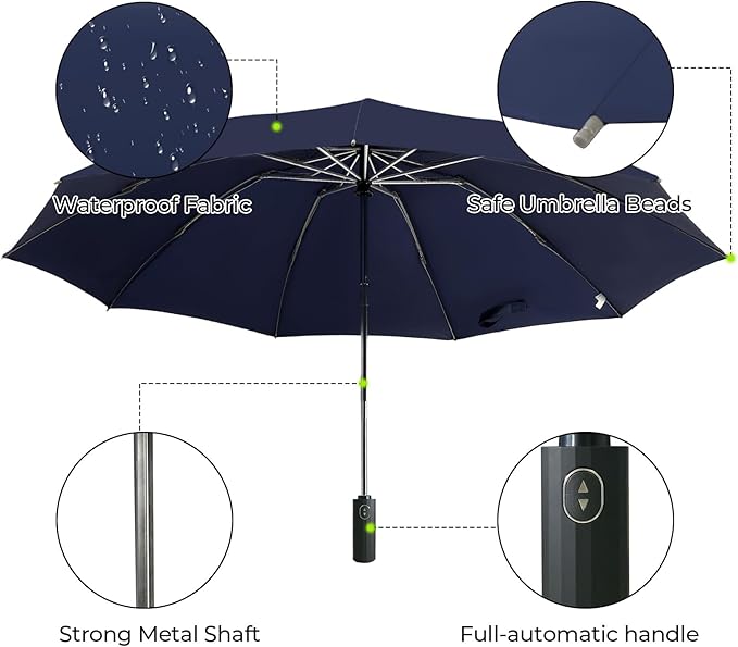 LLanxiry Compact Travel Umbrella, 44" Canopy, Automatic Open/Close Windproof Umbrella, 210T Pongee, 8-Rib Fiberglass, Travel Size Mini, Portable Rain/Sun Umbrellas UPF 50+ with Cover