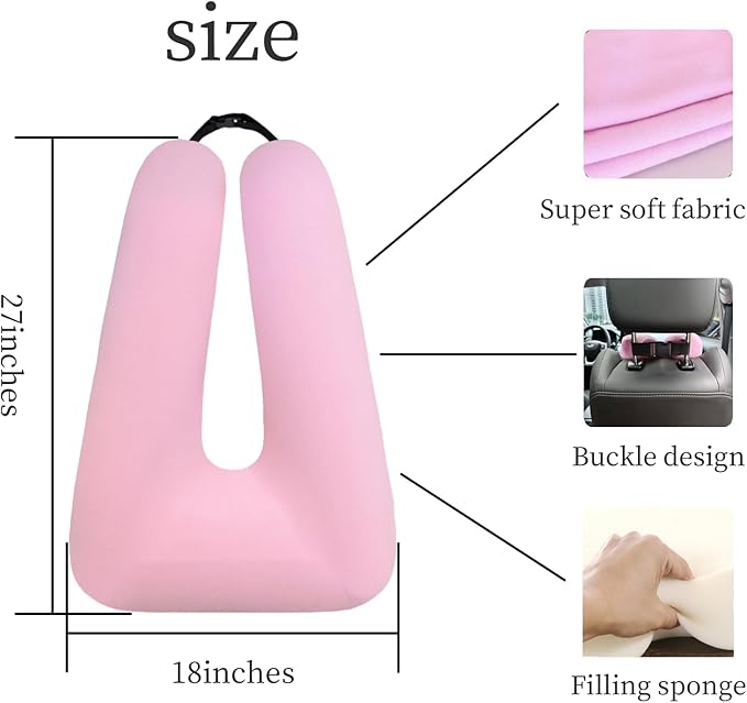 Travel Pillow, Travel Pillow for Adults and Children, Road Trip Sleeping Pillow, Provides Head and Body Support for Adults and Children in The Back Seat of Long Car Trips, Pink