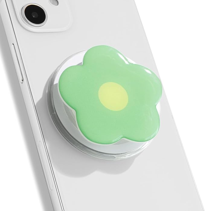 OnTheGrip Compatible with Magsafe Magnetic Cute Solid Color Daisy Flower Design Collapsible Mobile Phone Grip Stand Holder for Smartphone Tablet Cell Phone Accessory (Green)