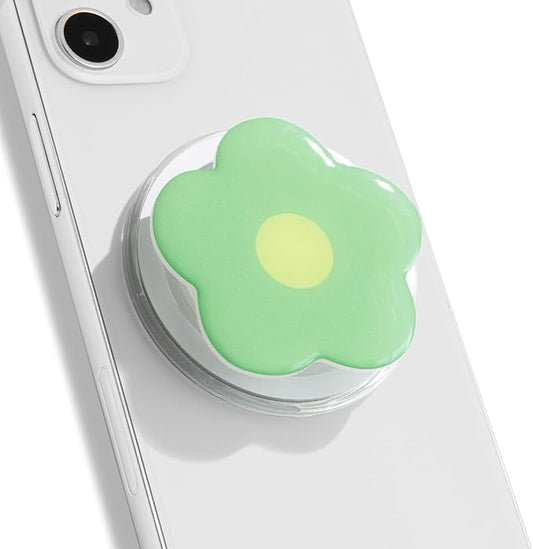 OnTheGrip Compatible with Magsafe Magnetic Cute Solid Color Daisy Flower Design Collapsible Mobile Phone Grip Stand Holder for Smartphone Tablet Cell Phone Accessory (Green)