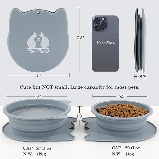 RUNROLE 2-in-1 Collapsible Silicone Dog Travel Bowls Detachable Pet Food and Water Bowl Set Portable Dog Bowls Pop Up Cat Feeding Watering Dishes，20OZ+27OZ (Slate Blue)