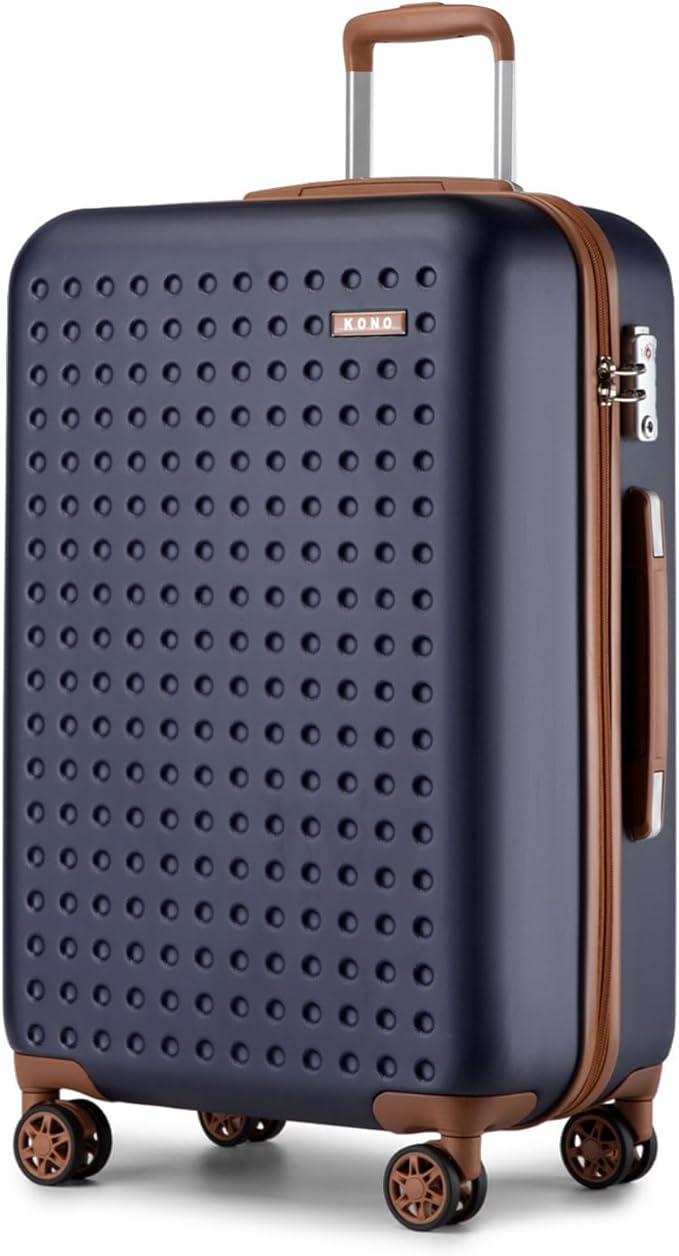 Kono 28 Inch Luggage Large checked Travel Suitcase, 95L ABS+PC TSA Lock Hard Shell Suitcase with Spinner Wheels, Navy/Brown