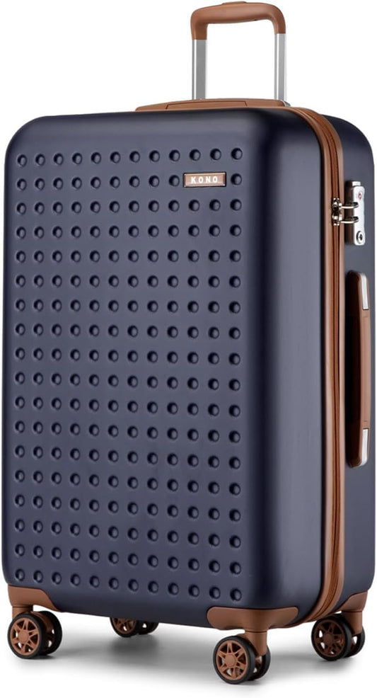Kono 28 Inch Luggage Large checked Travel Suitcase, 95L ABS+PC TSA Lock Hard Shell Suitcase with Spinner Wheels, Navy/Brown