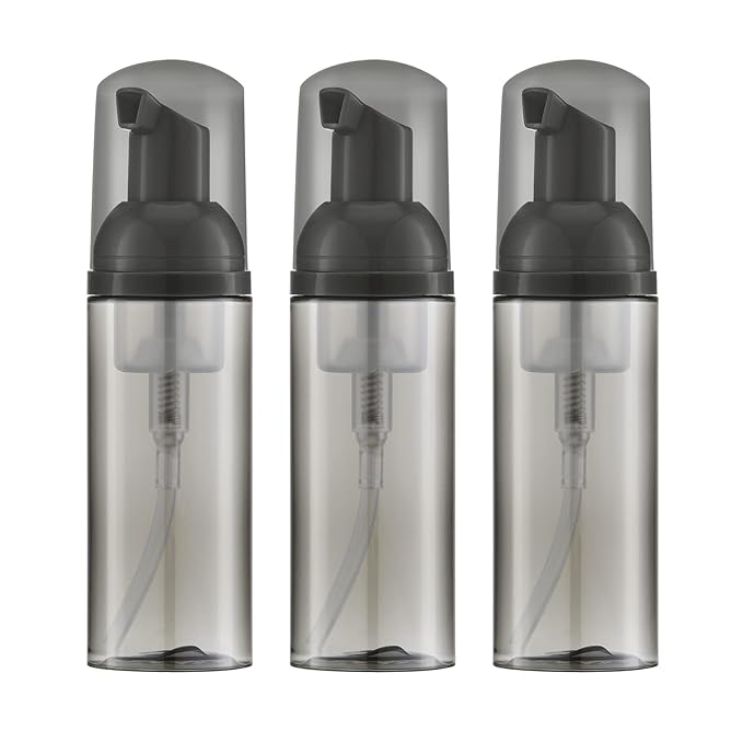 2oz Foam Bottle (3PCS) Empty Foaming Pump Dispenser for Hand Soap, Lash Cleanser, Shampoo to Travel (60ml, Black)
