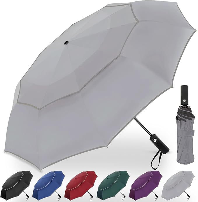 Satol Extra Large Golf Umbrella, 46/54/62 Inch Windproof 10 Ribs Vented Double Canopy Reflective Strips Automatic Open/Close Waterproof UV Protection Portable Compact Umbrella for Outdoor & Travel