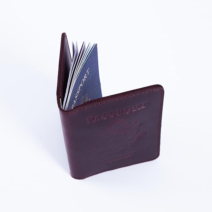 INCARNE US Passport Cover Clear - Travel Passport Wallet - Leather Passport Holder for Men Women Family with Card Slots & Note Compartmen - Sleeve Protector - Genuine Leather - Vintage Burgundy