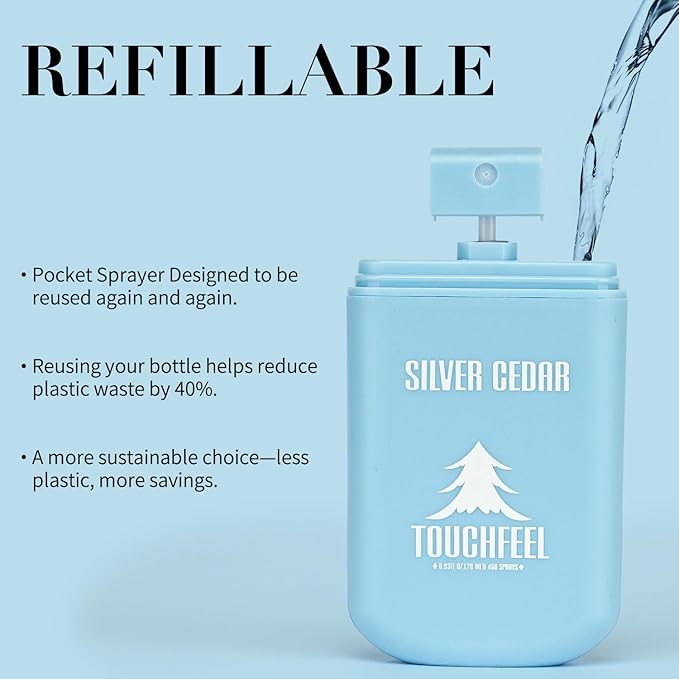 Spray Hand Sanitizer Travel Size Scented - Refillable Hydrating Hand Sanitizers Portable Design Travel Essentials (Silver Cedar) 0.93Fl Oz