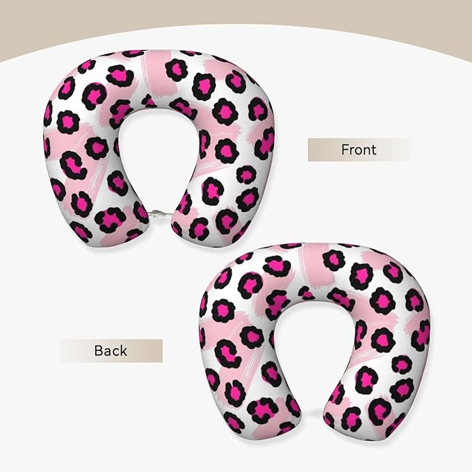 Travel Pillow for Boys and Girls, Comfortable Neck Chin Head Support Cushion Pink Cheetah Animal Skin Leopard Print, Comfortable for Airplanes Car Sleeping Rest