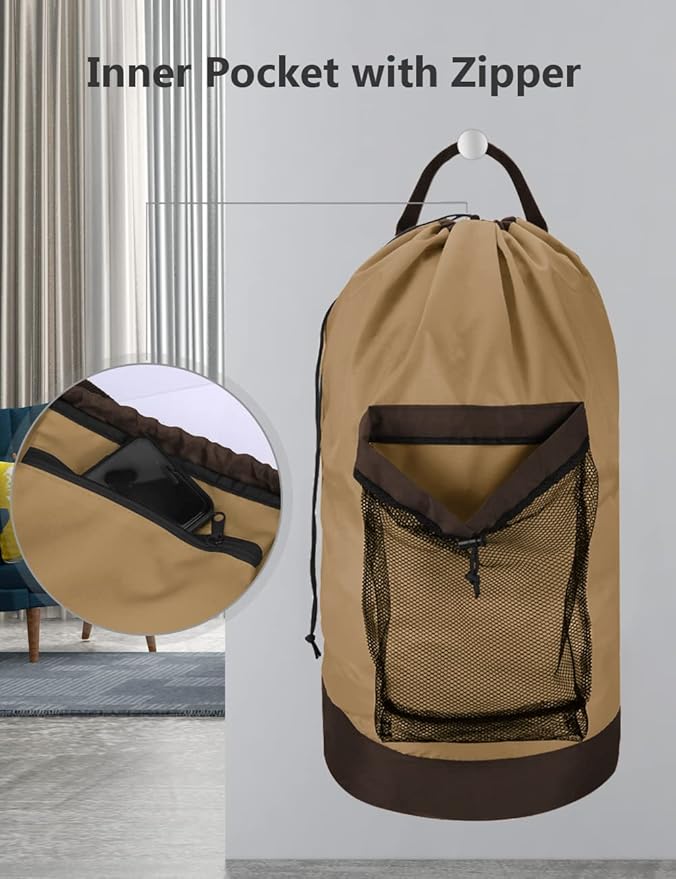 Dalykate Backpack Laundry Bag, Laundry Backpack with Shoulder Straps and Mesh Pocket Durable Nylon Clothes Hamper Bag with Drawstring Closure for College, Travel, Laundromat, Apartment